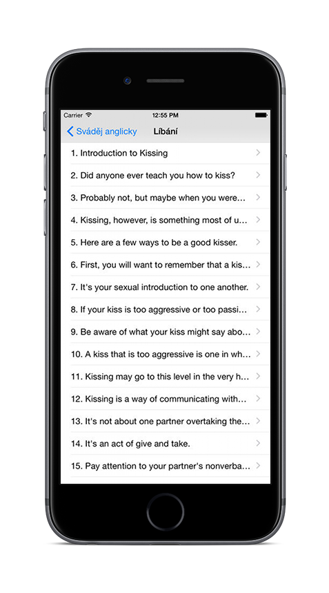 Sváděj anglicky na iPhone 6 - seznam vět